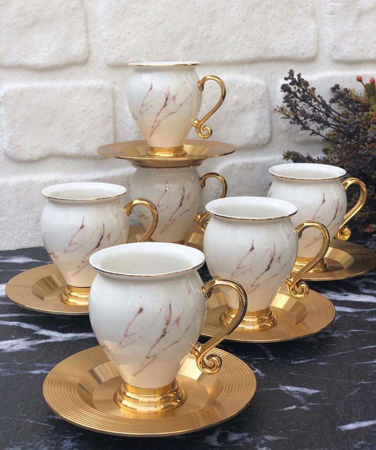 ACAR Gold Turkish High Quality Porcelain Coffee Cups and Saucers Set Ceramic Coffee Mugs Best for Home Decoration Demistasse Coffee Set Main image