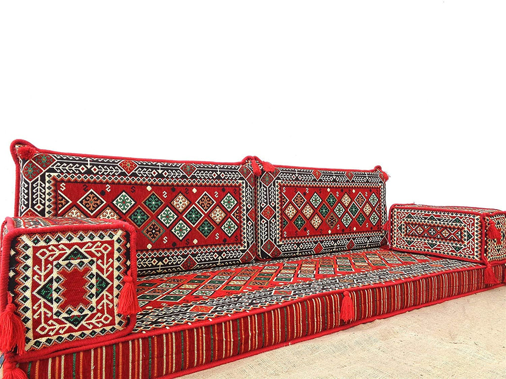 Arabic Floor Seating Sofa Red Set Cushions Turkish Jalsa Arabic Majlis Rug Oriental Home Decor Moroccan Sofa bohemian furniture Kilim Cover