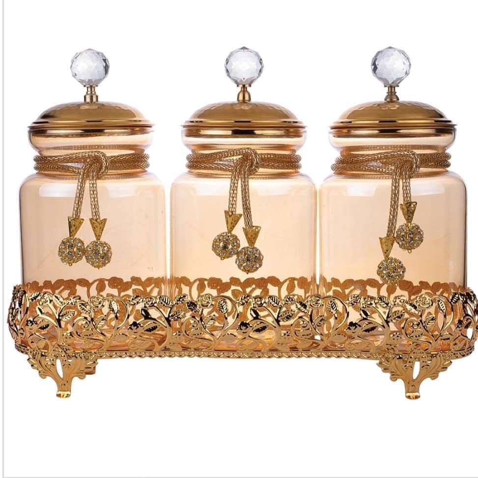 Glass Spice Hurrem Style With Jar Spice Container 3 Pcs/Set Organizer Cans Pepper Shaker Storage Box With Tray Kitchen