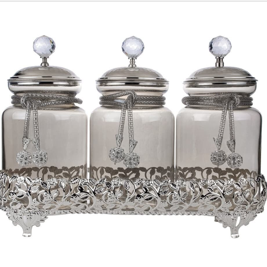 Glass Spice Hurrem Style With Jar Spice Container 3 Pcs/Set Organizer Cans Pepper Shaker Storage Box With Tray Kitchen