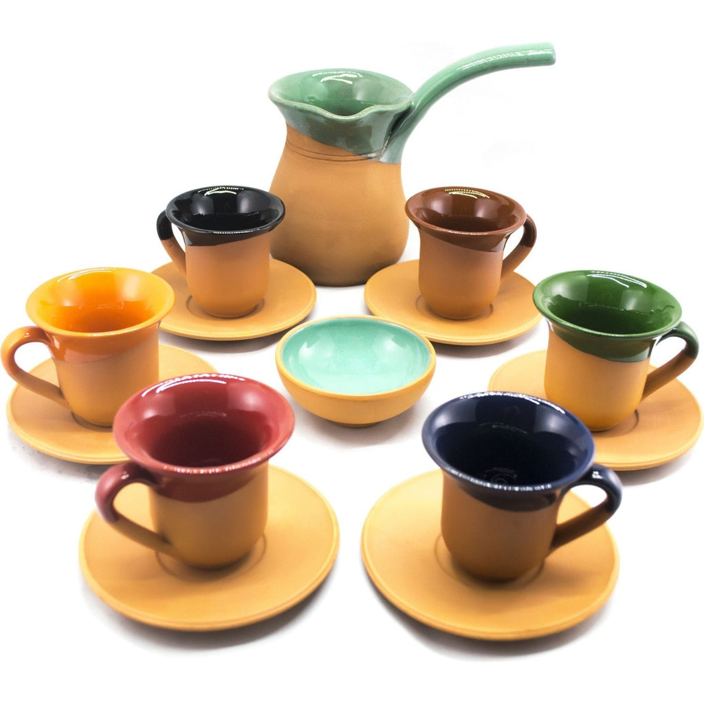 Authentic Handmade Turkish Coffee Cups Set Set in Espresso Clay Pottery Set of 6