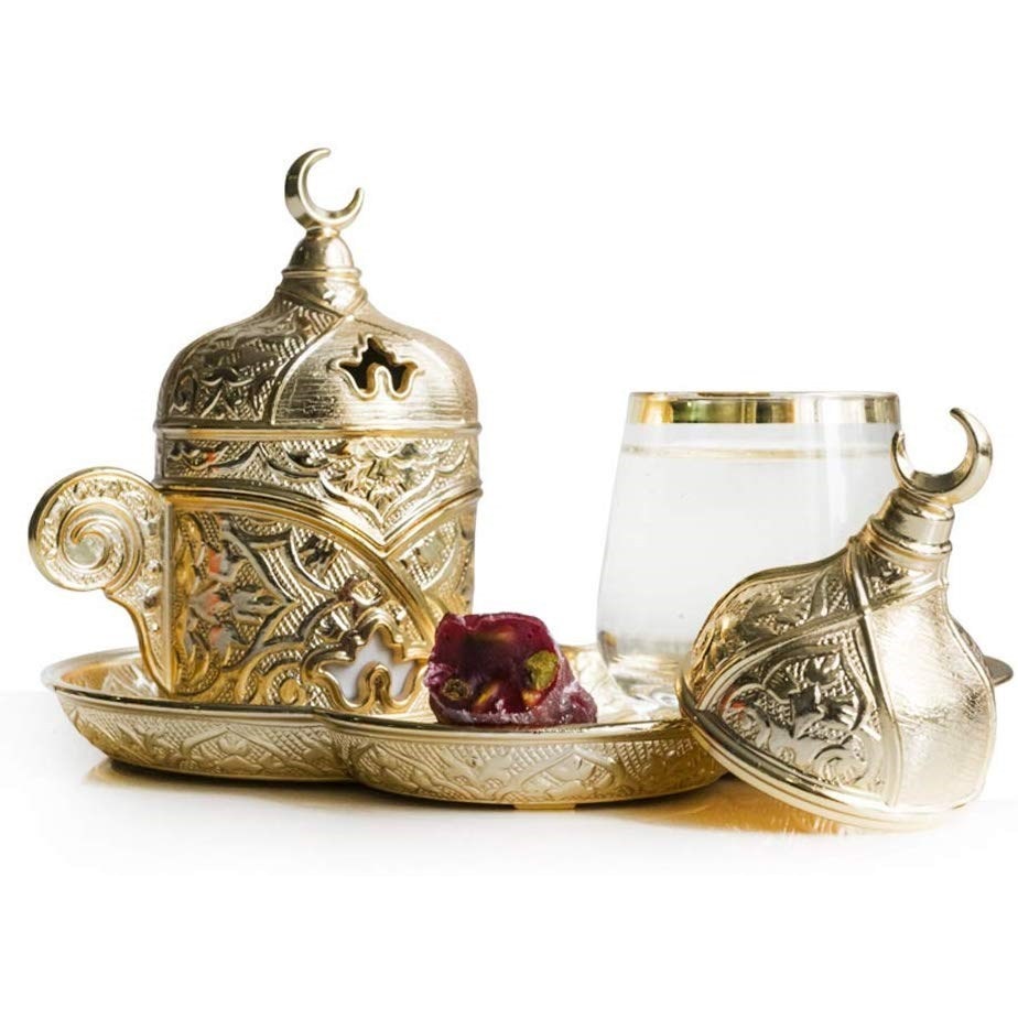 Premium Quality Porcelain & Gold Brass Turkish Arabic Greek Style Authentic Espresso Coffee Cup Saucer Secondary image