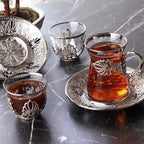18 pieces Authentic Turkish Tea Cups And Saucers Set For Six Person