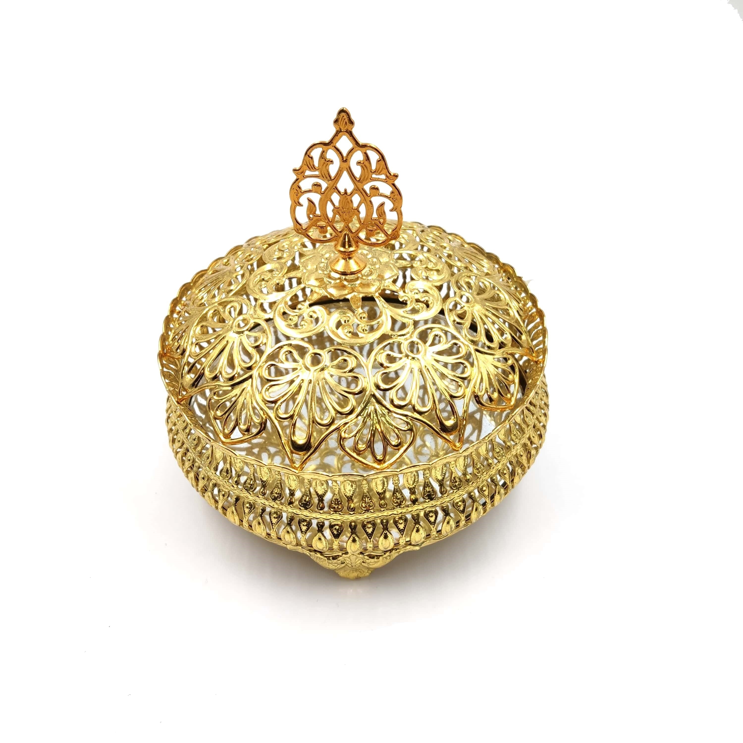 Golden Silver Colour Mirror Arabic Snack Bowl Authentic Serving Bowl With Lid Fruit Plate Candy Serving Tray Secondary image