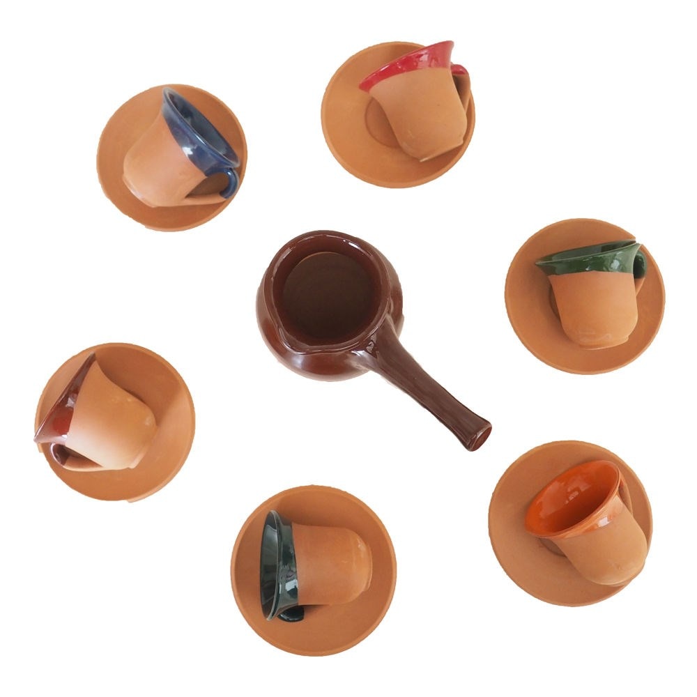 Authentic Handmade Turkish Coffee Cups Set Set in Espresso Clay Pottery Set of 6