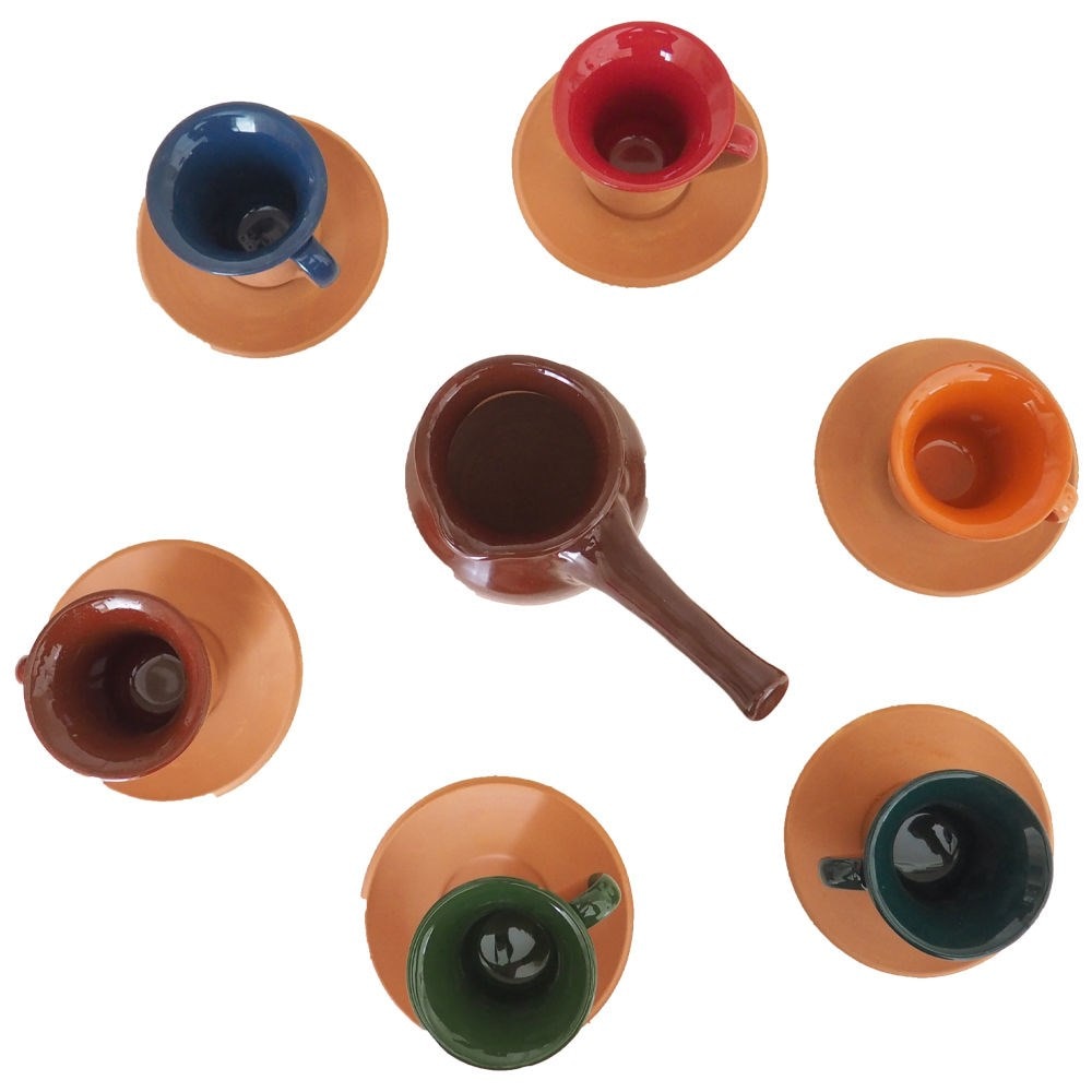 Authentic Handmade Turkish Coffee Cups Set Set in Espresso Clay Pottery Set of 6