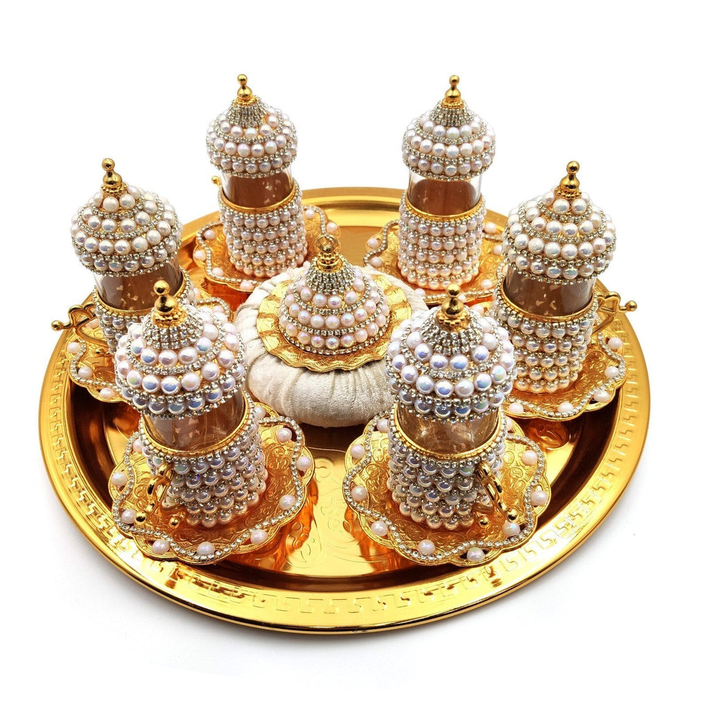 Authentic Handmade Swarovski Turkish Tea Coffee Serving Cup Glass Set