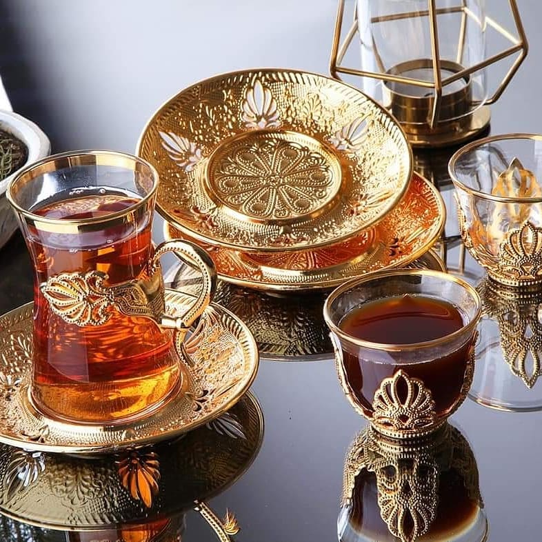 18 pieces Authentic Turkish Tea Cups And Saucers Set For Six Person Main image
