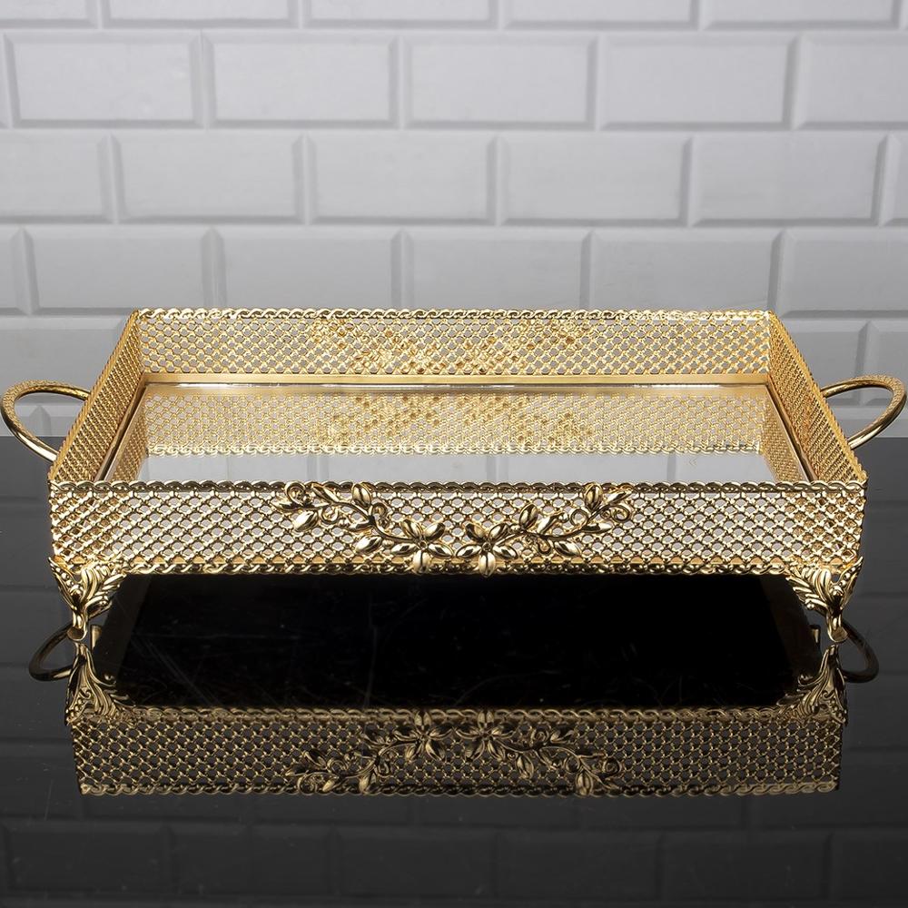 Service Rectangle Square Tray Golden Silver Big Medium Small Hurrem Turkish Ottoman Style Plate Cake Glass Cookie Sweet Dessert Main image