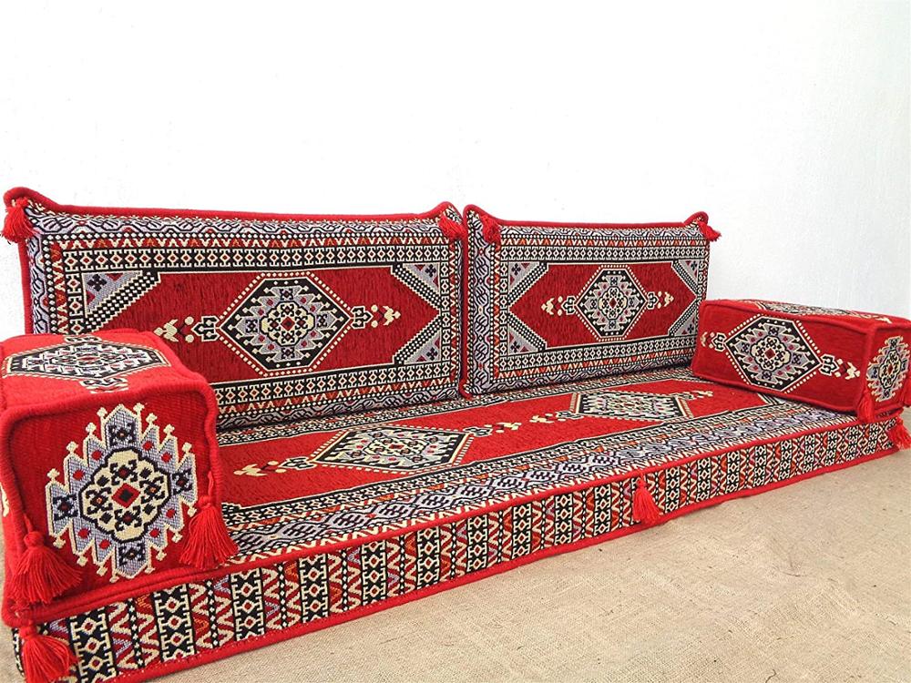 Arabic Floor Seating Sofa Red Set Cushions Turkish Jalsa Arabic Majlis Rug Oriental Home Decor Moroccan Sofa bohemian furniture Kilim Cover