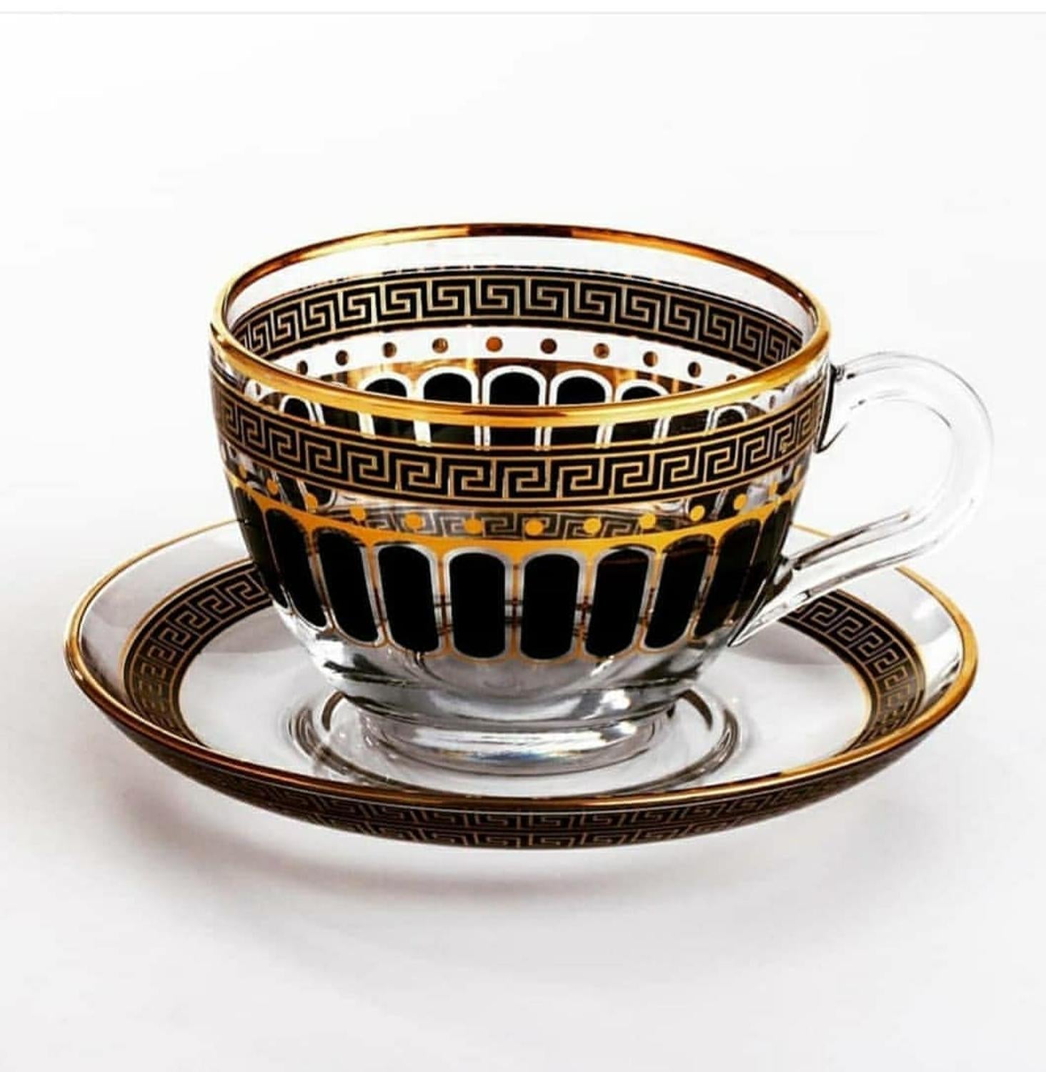 Handmade authentic gold silver Anatolian Arabic Turkish tea cup and supports seti türkiye'de for six people made Main image
