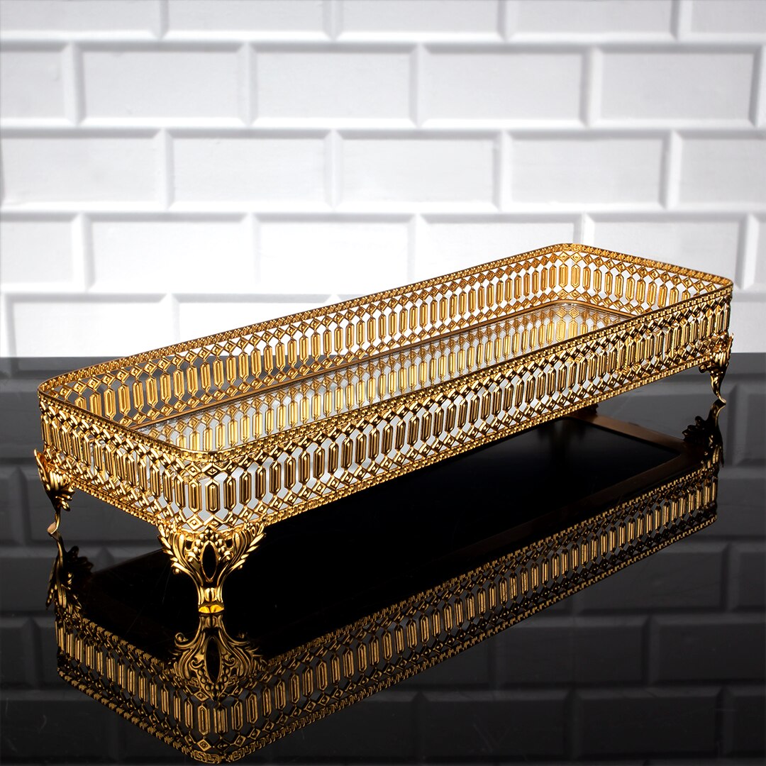 Service Long Tray Hurrem Turkish Ottoman Style Plate Cake Bell Jar Cookie Macaron Sweet Dessert Square Serving Secondary image