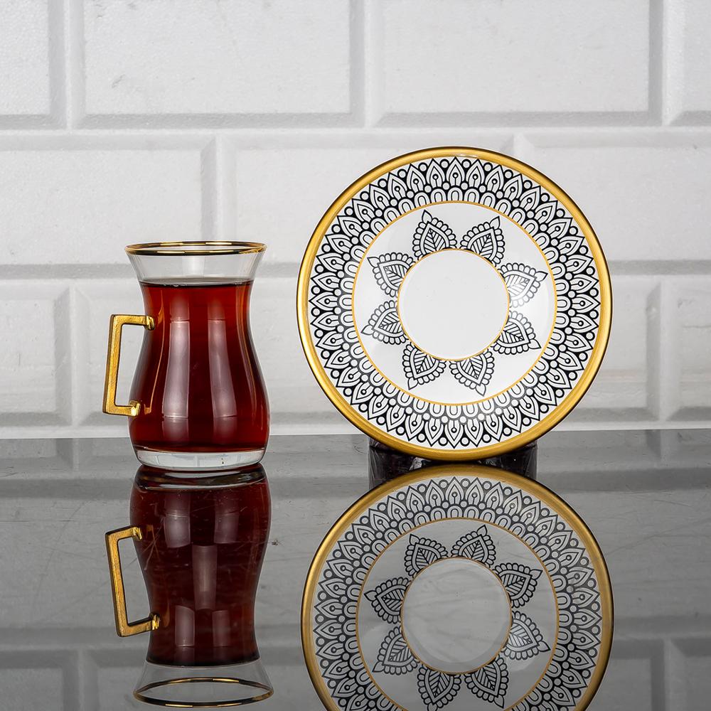 12 Pieces Turkish Tea Dome Qubba Design with Holder Porcelain Cups Gift Set Main image