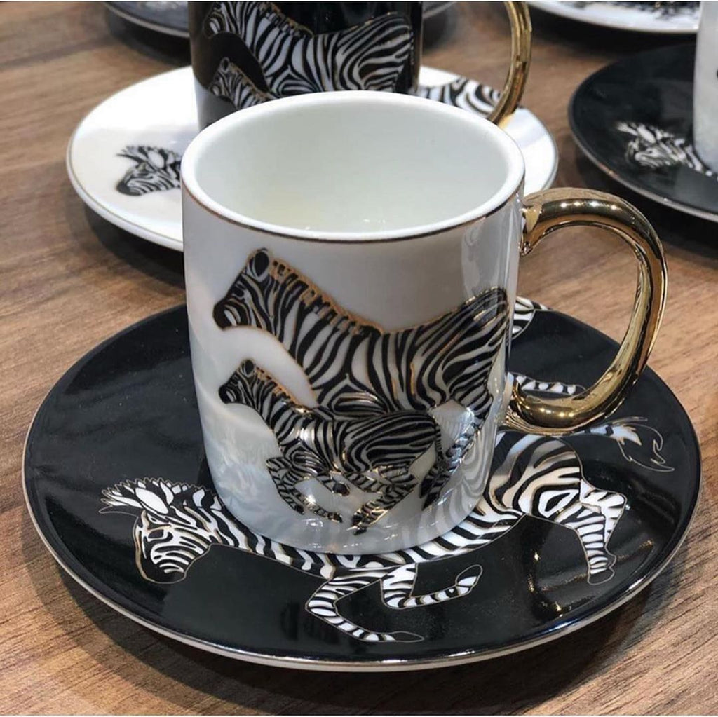 Black and WhiteCoffee Cups and Saucers Serving Set Ceramic Coffee Mugs Best for Home Decor Demistasse Porcelain Coffee Set