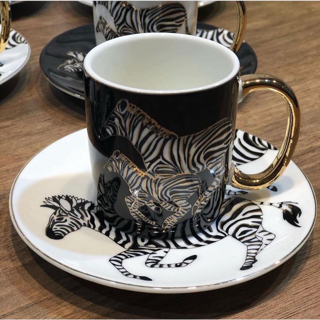 Black and WhiteCoffee Cups and Saucers Serving Set Ceramic Coffee Mugs Best for Home Decor Demistasse Porcelain Coffee Set Secondary image