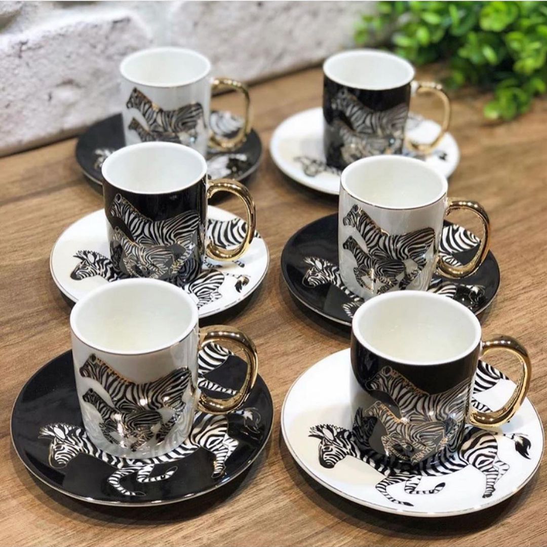 Black and WhiteCoffee Cups and Saucers Serving Set Ceramic Coffee Mugs Best for Home Decor Demistasse Porcelain Coffee Set Main image