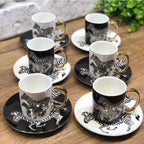 Black and WhiteCoffee Cups and Saucers Serving Set Ceramic Coffee Mugs Best for Home Decor Demistasse Porcelain Coffee Set